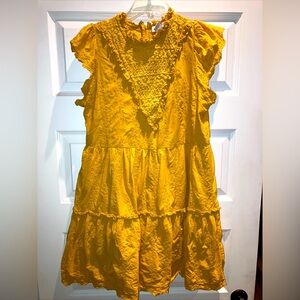 HOUSE OF HARLOW 1960 Large Cottagecore Cotton Mustard Yellow Eyelet  Dress Zip